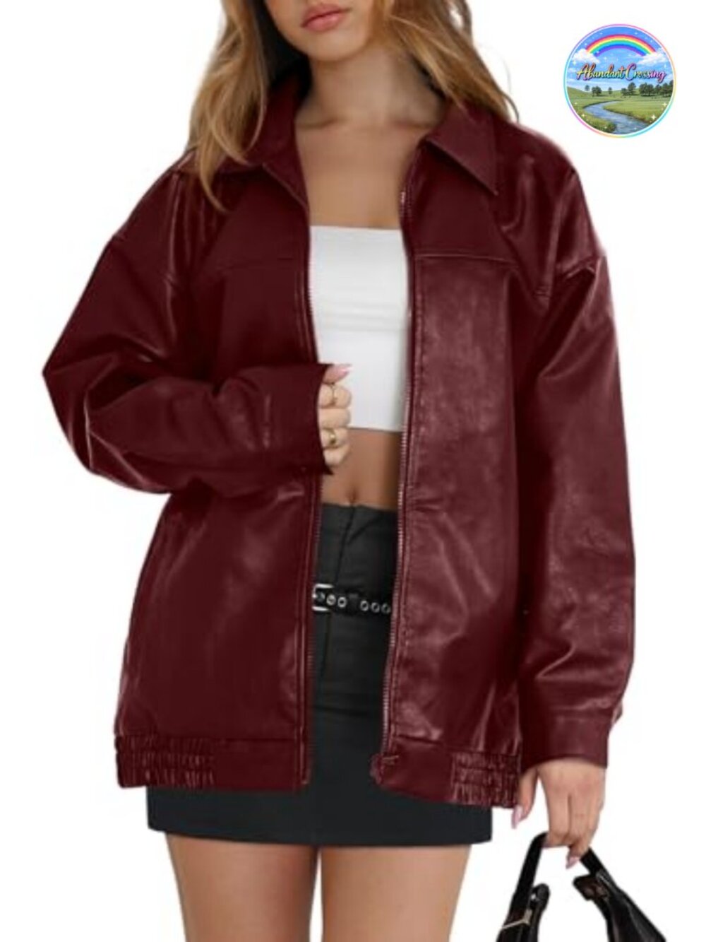 Faux Leather Oversized Moto Jacket Aviator Zip Fall Winter Coat